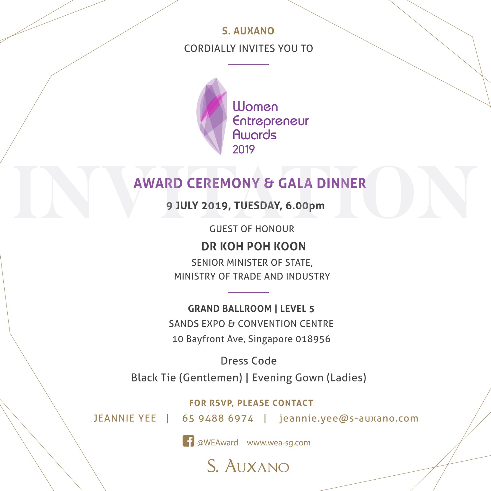 Women Entrepreneur Awards 2019 invitation